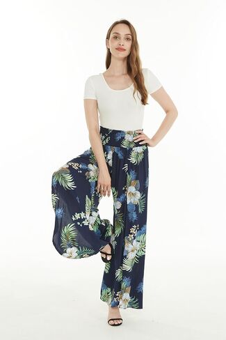Lady High Slit Wide Leg Pants in Pineapple Garden in Saudi Arabia