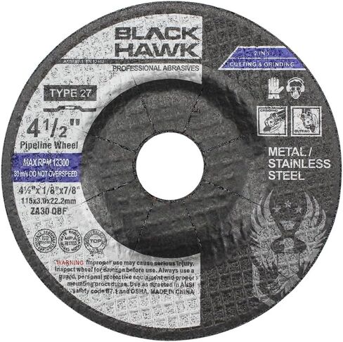BHA 4.5" Pipeline Wheels Metal Cutting & Light Grinding Discs for Angle Grinder, Premium Zirconia Abrasive Grains Type 27, 4-1/2" x 1/8" x 7/8" Arbor - 10 Pack in Saudi Arabia
