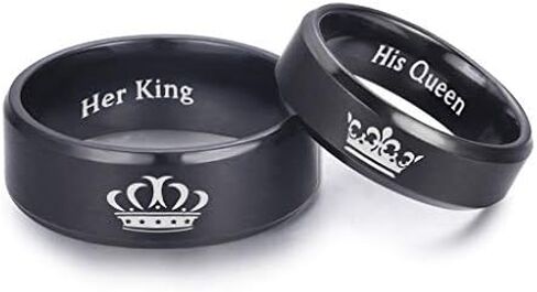 LAVUMO King and Queen Rings for Couples - 2pcs His Hers Stainless Steel Matching Ring Sets for Him and Her - Promise Engagement Wedding Band Black Comfort Fit in Kuwait
