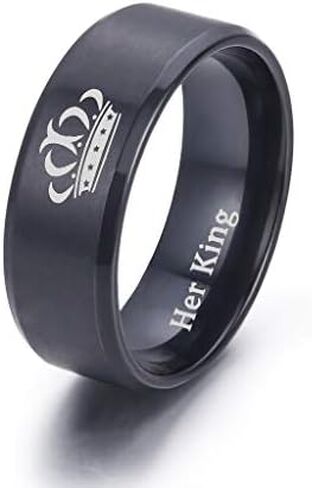 LAVUMO King and Queen Rings for Couples - 2pcs His Hers Stainless Steel Matching Ring Sets for Him and Her - Promise Engagement Wedding Band Black Comfort Fit in Kuwait