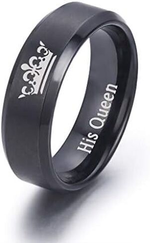 LAVUMO King and Queen Rings for Couples - 2pcs His Hers Stainless Steel Matching Ring Sets for Him and Her - Promise Engagement Wedding Band Black Comfort Fit in Kuwait