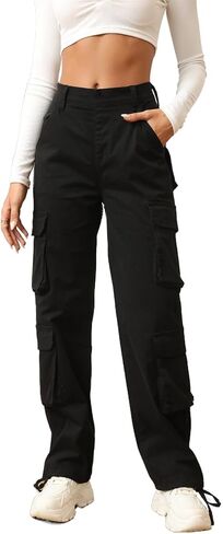 Viatabuna Womens Cargo Pants with 8 Pockets High Waisted Baggy Relaxed Fit Y2k Wide Leg Casual Pants Streetwear Trousers in Saudi Arabia