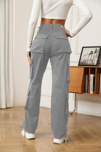 Viatabuna سراويل البضائع النسائية مع 8 جيوب عالية الخصر فضفاضة مريحة تناسب Y2k واسعة الساق سراويل تقليدية ملابس الشارع الشهير in Kuwait