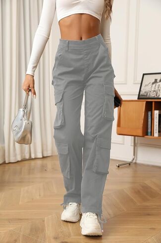 Viatabuna سراويل البضائع النسائية مع 8 جيوب عالية الخصر فضفاضة مريحة تناسب Y2k واسعة الساق سراويل تقليدية ملابس الشارع الشهير in Kuwait