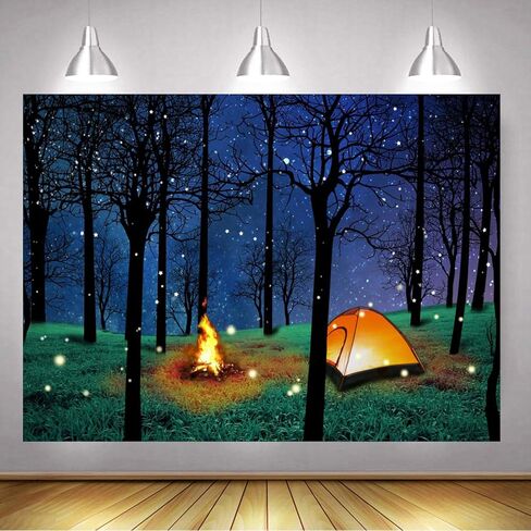 CHAIYA Enchanted Forest Camping Backdrop Forest Night Scene Photography Background Camping Backdrop Background for Camping Theme Party Photo Booth Banner Decoration 7x5ft 106 in Kuwait