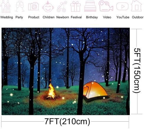 CHAIYA Enchanted Forest Camping Backdrop Forest Night Scene Photography Background Camping Backdrop Background for Camping Theme Party Photo Booth Banner Decoration 7x5ft 106 in Kuwait