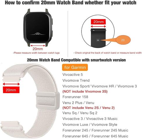 Abanen 20mm Elastic Watch Band with Magnetic Closure for Garmin Vivoactive 5 / Venu Sq/Venu 2 Plus, Loop Soft Nylon Lightweight Stretchy Wristband Strap for Vivomove Sport/Vivoactive 3 in Saudi Arabia