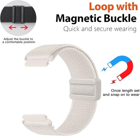 Abanen 20mm Elastic Watch Band with Magnetic Closure for Garmin Vivoactive 5 / Venu Sq/Venu 2 Plus, Loop Soft Nylon Lightweight Stretchy Wristband Strap for Vivomove Sport/Vivoactive 3 in Saudi Arabia