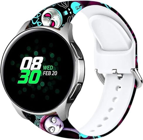عصابات Halloween Christmas Jack Skellington Sally 20 مم متوافقة مع Samsung Galaxy Watch 6/ Watch 5 Pro 45mm/Watch 4 40/44mm/Galaxy Watch 42mm/Watch 3 41mm/Active 2/Gear S2 Classic/Sport/Garmin Vivoactive 3 Band Cartoon Skull Soft Silicone ضبط الرياضة in Kuwait