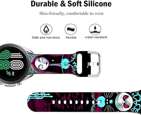 عصابات Halloween Christmas Jack Skellington Sally 20 مم متوافقة مع Samsung Galaxy Watch 6/ Watch 5 Pro 45mm/Watch 4 40/44mm/Galaxy Watch 42mm/Watch 3 41mm/Active 2/Gear S2 Classic/Sport/Garmin Vivoactive 3 Band Cartoon Skull Soft Silicone ضبط الرياضة in Kuwait