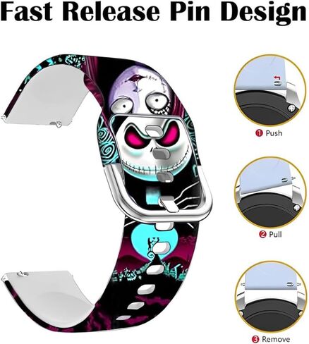 عصابات Halloween Christmas Jack Skellington Sally 20 مم متوافقة مع Samsung Galaxy Watch 6/ Watch 5 Pro 45mm/Watch 4 40/44mm/Galaxy Watch 42mm/Watch 3 41mm/Active 2/Gear S2 Classic/Sport/Garmin Vivoactive 3 Band Cartoon Skull Soft Silicone ضبط الرياضة in Kuwait