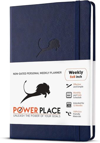 مخطط الحياة الشهري والأسبوعي لتعزيز الإنتاجية وإدارة الوقت وتحقيق أهدافك - منظم عالي الأداء ومجلة الامتنان - غير مؤرخ، سنة واحدة (12 شهرًا)، غلاف فني، 5x8 بوصة (أزرق) in Kuwait