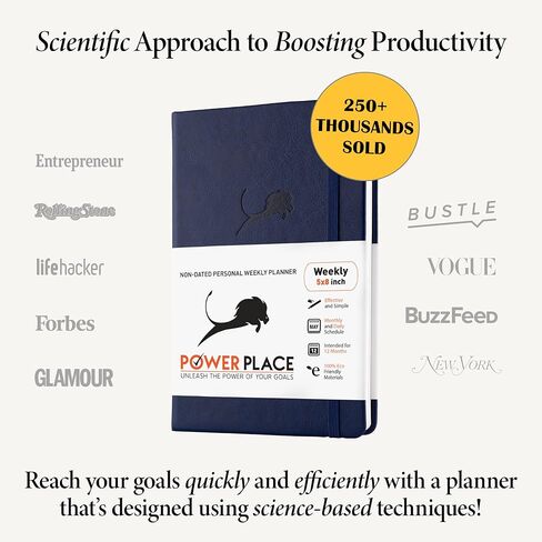 مخطط الحياة الشهري والأسبوعي لتعزيز الإنتاجية وإدارة الوقت وتحقيق أهدافك - منظم عالي الأداء ومجلة الامتنان - غير مؤرخ، سنة واحدة (12 شهرًا)، غلاف فني، 5x8 بوصة (أزرق) in Kuwait