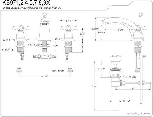 Kingston Brass KB971X صنبور مرحاض فيكتوري واسع الانتشار بمقبض متقاطع، كروم مصقول، مركز قابل للتعديل مقاس 8 بوصات in Saudi Arabia