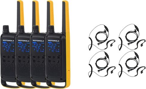 موتورولا Talkabout T470 راديو ثنائي الاتجاه 4-Pack Walkie Talkies أسود/أصفر مع سماعات أذن PTT Curl in Saudi Arabia