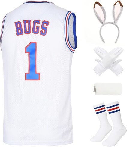 Men Basketball Jersey 1# Bugs Cosplay Costume for 90s Hip Hop Party Movie Jersey with Rabbit Party Accessories in Saudi Arabia