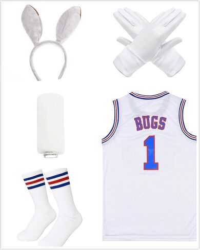 Men Basketball Jersey 1# Bugs Cosplay Costume for 90s Hip Hop Party Movie Jersey with Rabbit Party Accessories in Saudi Arabia