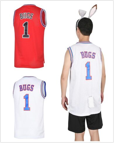 Men Basketball Jersey 1# Bugs Cosplay Costume for 90s Hip Hop Party Movie Jersey with Rabbit Party Accessories in Saudi Arabia