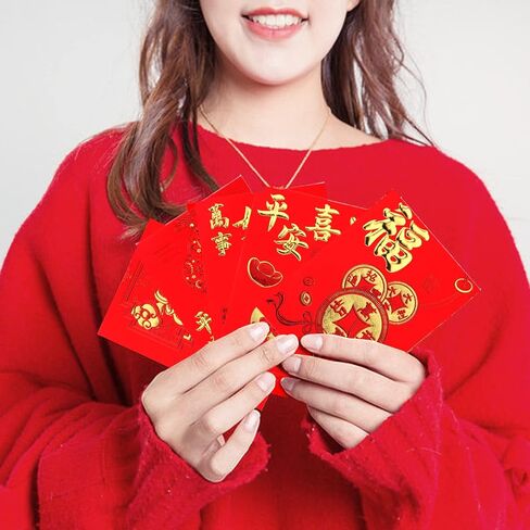 36 قطعة من المظاريف الحمراء الصينية، مقاس 3.1 × 4.7 بوصة، مظاريف حمراء للعام القمري الصيني الجديد، جيوب نقود محظوظة، هونغ باو لاي، انظر المظاريف ذات الأنماط الصينية الكلاسيكية وكلمات المباركة (12 نمطًا) in Saudi Arabia