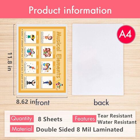 مجموعة من 8 ملصقات موسيقية (مغلفة) من FUNNYLAND للفصول الدراسية، ومخططات نظرية الموسيقى الأساسية للمدرسة، وملصقات جدارية للأطفال - مثالية للفصل الدراسي والمنزل ومراكز التعليم in Kuwait