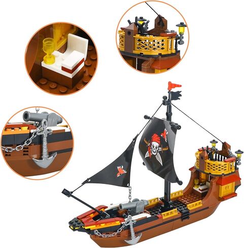 BRICK STORY Pirate Ship Building Sets Boat and Ship Model Pirate Toys Building Blocks Pirate Ship Toys for Boys and Girls Pirate Adventure Playset Gift for Kids Age 6-14 Years, 308 PCS in Saudi Arabia