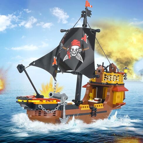 BRICK STORY Pirate Ship Building Sets Boat and Ship Model Pirate Toys Building Blocks Pirate Ship Toys for Boys and Girls Pirate Adventure Playset Gift for Kids Age 6-14 Years, 308 PCS in Saudi Arabia