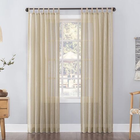 No. 918 Bondi 2-pack Linen Texture Jute Tabs Semi-Sheer Tab Top Curtain Panel Pair, 50" x 63", Linen in Saudi Arabia