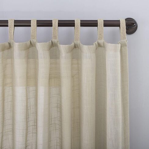 No. 918 Bondi 2-pack Linen Texture Jute Tabs Semi-Sheer Tab Top Curtain Panel Pair, 50" x 63", Linen in Saudi Arabia