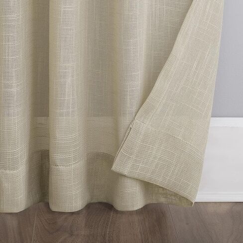 No. 918 Bondi 2-pack Linen Texture Jute Tabs Semi-Sheer Tab Top Curtain Panel Pair, 50" x 63", Linen in Saudi Arabia