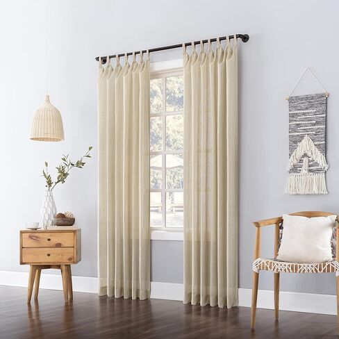 No. 918 Bondi 2-pack Linen Texture Jute Tabs Semi-Sheer Tab Top Curtain Panel Pair, 50" x 63", Linen in Saudi Arabia