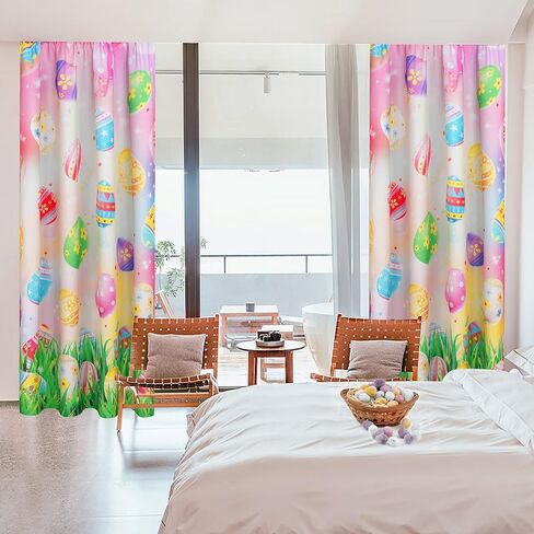 ستائر عيد الفصح بطول 63 بوصة، بيض عيد الفصح الملون، معالجات نوافذ المراعي، لوحتان، ستائر نافذة جيب قضيب لغرفة المعيشة، غرفة الطعام، غرفة النوم in Kuwait