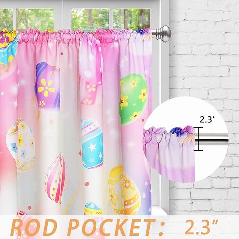 ستائر عيد الفصح بطول 63 بوصة، بيض عيد الفصح الملون، معالجات نوافذ المراعي، لوحتان، ستائر نافذة جيب قضيب لغرفة المعيشة، غرفة الطعام، غرفة النوم in Kuwait