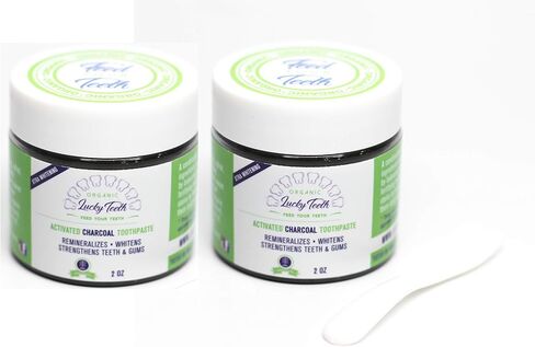 Zero Waste Glass jar Charcoal Toothpaste Xtra Whitening Toothpaste - by Lucky Teeth - All Natural, Organic, Remineralizing and Fortifying (2 oz Glass) in Saudi Arabia