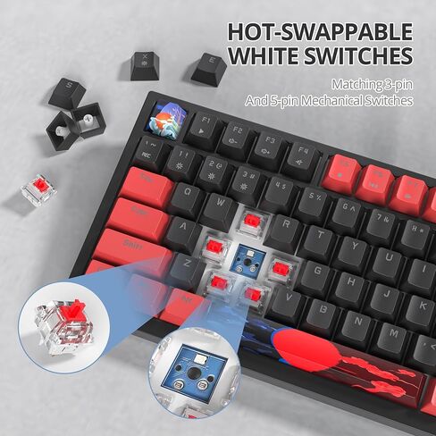 لوحة مفاتيح ميكانيكية سلكية بنسبة 75% من TKL، حامل حشية بإضاءة خلفية RGB 82 مفتاحًا قابل للتبديل السريع، لوحة مفاتيح ألعاب بمفتاح أحمر خطي مخصص مع مقبض مستوى الصوت وأغطية مفاتيح PBT (وردي) in Kuwait