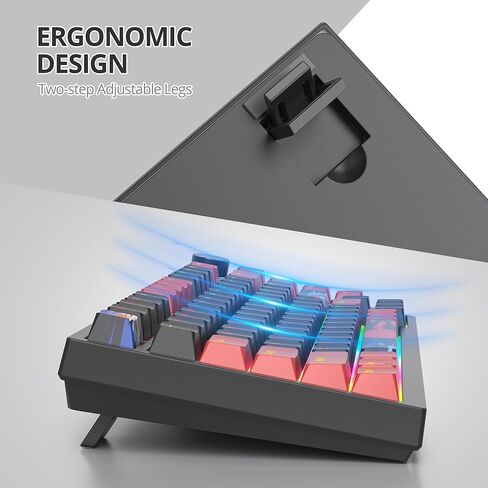 لوحة مفاتيح ميكانيكية سلكية بنسبة 75% من TKL، حامل حشية بإضاءة خلفية RGB 82 مفتاحًا قابل للتبديل السريع، لوحة مفاتيح ألعاب بمفتاح أحمر خطي مخصص مع مقبض مستوى الصوت وأغطية مفاتيح PBT (وردي) in Kuwait