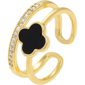 Gold Four Leaf Clover Ring for Women, Dainty Statement Adjustable Open Cubic Zirconia Ring,Jewelry for Women (White) in Saudi Arabia