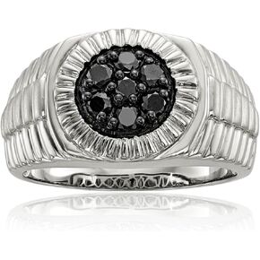 925 Sterling Silver Mens Black Diamond Ring in Kuwait
