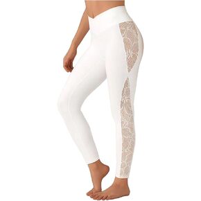 Women's Yoga Pants Lace Splicing Leggings V Crossover High Waisted Workout Pants for Running Cycling Athletic Fitness in Saudi Arabia