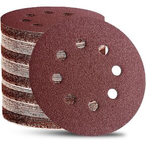 52 Pack 5 Inch 8-Hole Hook and Loop Sanding Discs Sandpaper Red Round 60 80 120 220 320 Mixed Grits Sandpaper for Random Orbital Sander in Saudi Arabia