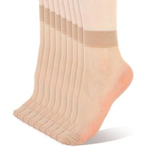 9 Pairs Women's Ankle High Sheer Socks Thin Nylon Sock Short Dress Stockings See Through Sock Nylon Reinfored Toe Pantyhose Socks for Women Nude in Kuwait