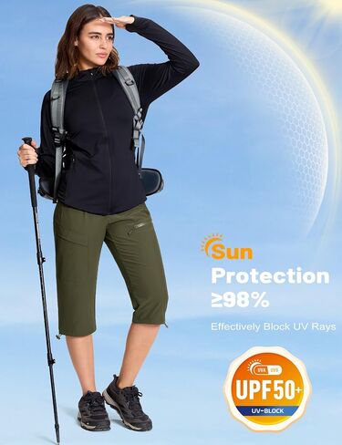 MAGCOMSEN Women's Capri Pants UPF 50+ Lightweight Hiking Cargo Capri Joggers Quick Dry Golf Summer Pants with 5 Pockets in Saudi Arabia