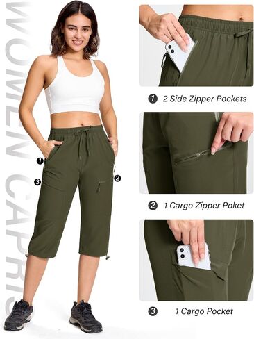 MAGCOMSEN Women's Capri Pants UPF 50+ Lightweight Hiking Cargo Capri Joggers Quick Dry Golf Summer Pants with 5 Pockets in Saudi Arabia