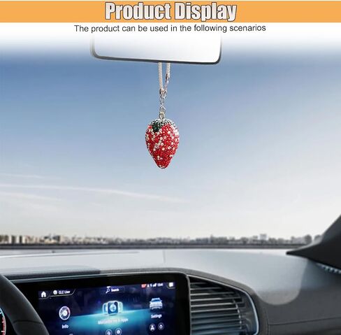 Bling Cherry Car Rear View Mirror Charm, Sparkly Rhinestones Automotive Decoration Pendant, Cute Vehicle Interior Hanging Ornament, Lucky Present for Women, Girl (Pink) in Saudi Arabia