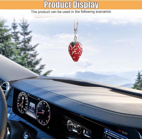 Bling Cherry Car Rear View Mirror Charm, Sparkly Rhinestones Automotive Decoration Pendant, Cute Vehicle Interior Hanging Ornament, Lucky Present for Women, Girl (Pink) in Saudi Arabia