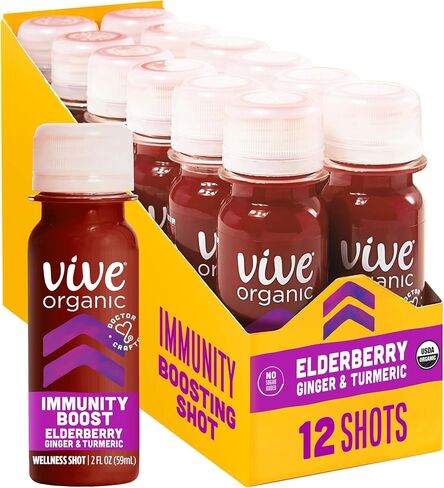 Vive Organic Immune Support Elderberry Shot, Cold-Pressed Turmeric & Ginger, Gluten Free, Vegan, Immunity Boost Elderberry, 2 Fl Oz (Pack of 12) in Saudi Arabia