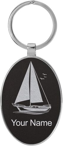 LaserGram Oval Keychain, Sailboat, Personalized Engraving Included (Metal Frame) in Kuwait