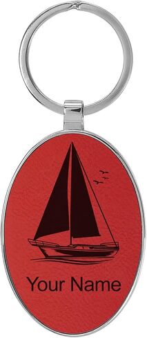LaserGram Oval Keychain, Sailboat, Personalized Engraving Included (Metal Frame) in Kuwait
