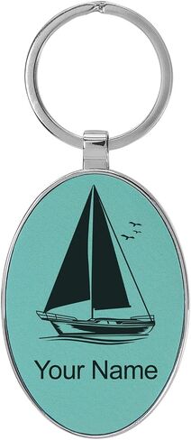 LaserGram Oval Keychain, Sailboat, Personalized Engraving Included (Metal Frame) in Kuwait