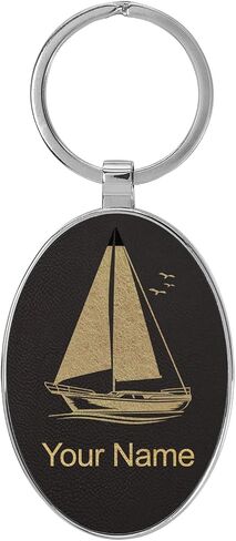 LaserGram Oval Keychain, Sailboat, Personalized Engraving Included (Metal Frame) in Kuwait