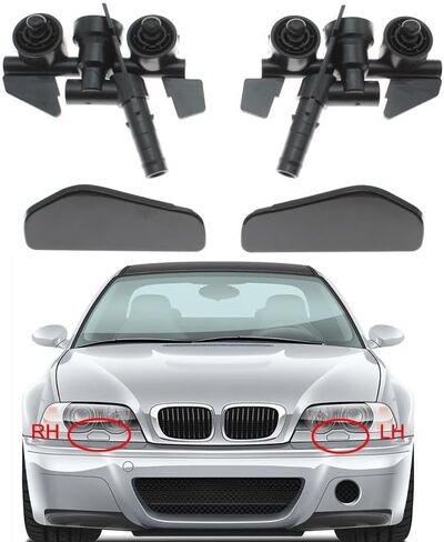 Front Bumper Headlight Washer Spray Nozzle Jet Cover Cap for BMW 3 Series E46 1997 1998 1999 200-2005 61677066847 61677066848(Black-LH Set) in Saudi Arabia